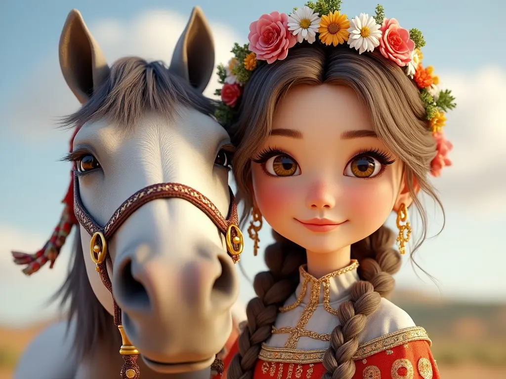 3D character of a girl with a horse