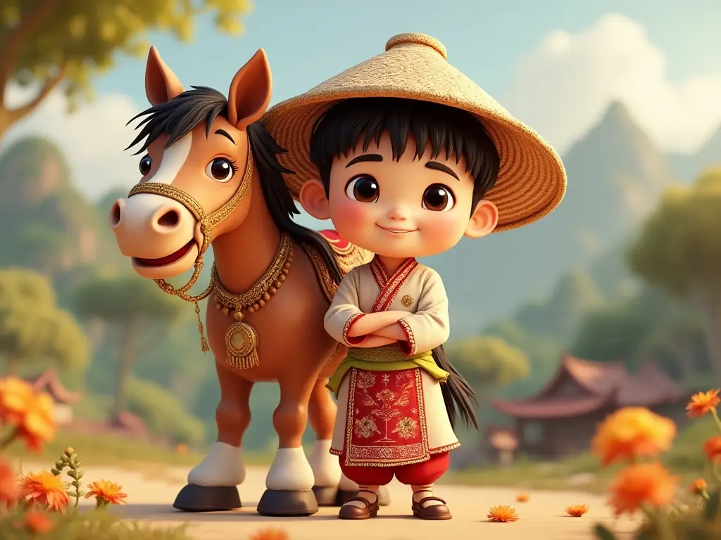3D character of a boy with a horse