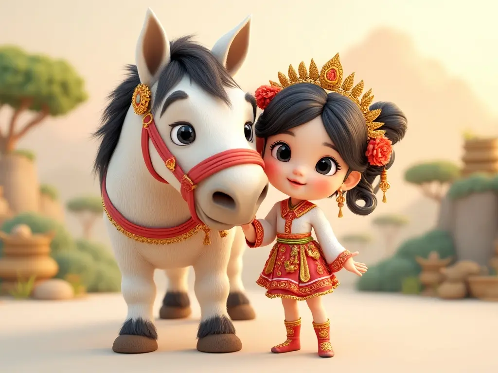 3D character of a girl with a horse