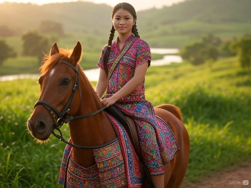 Traditional Laos woman with a horse