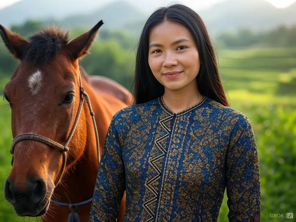 Traditional Laos woman with a horse