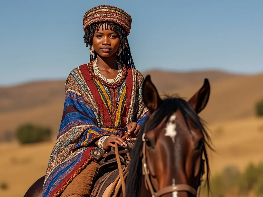 Traditional Mosotho woman with a horse