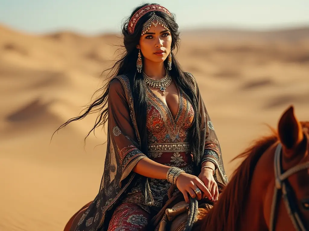 Traditional Libyan woman with a horse