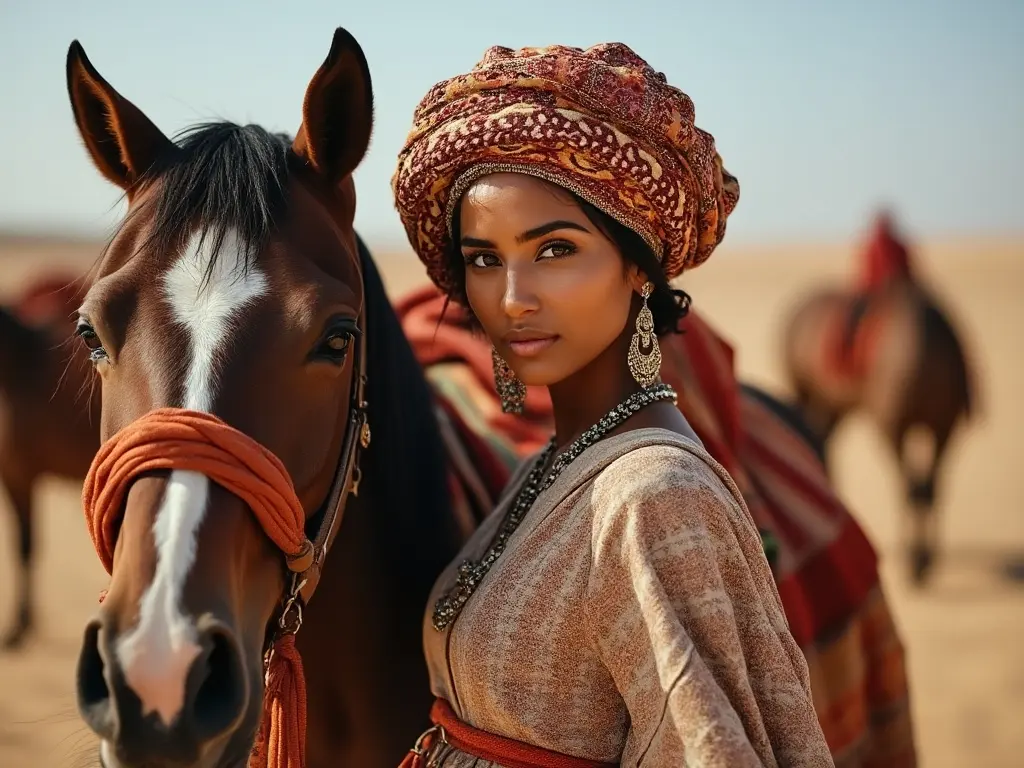 Traditional Libyan woman with a horse