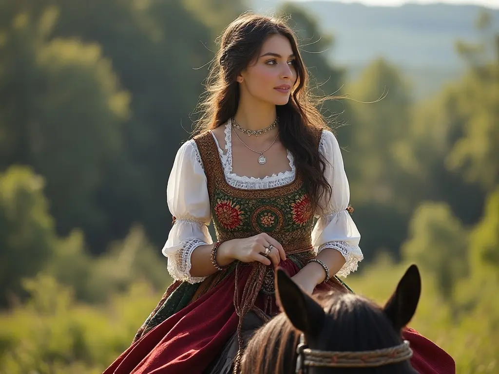 Traditional Lithuanian woman with a horse