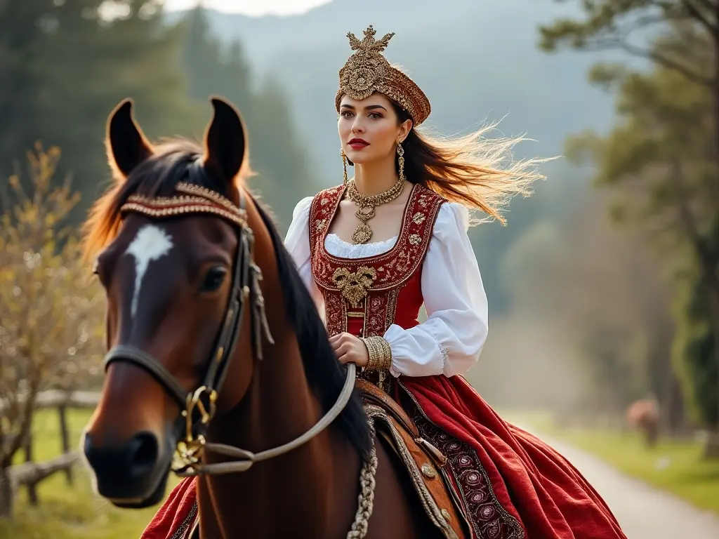 Traditional Luxembourger woman with a horse