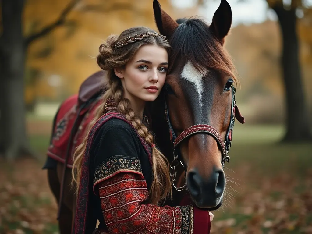 Traditional Luxembourger woman with a horse