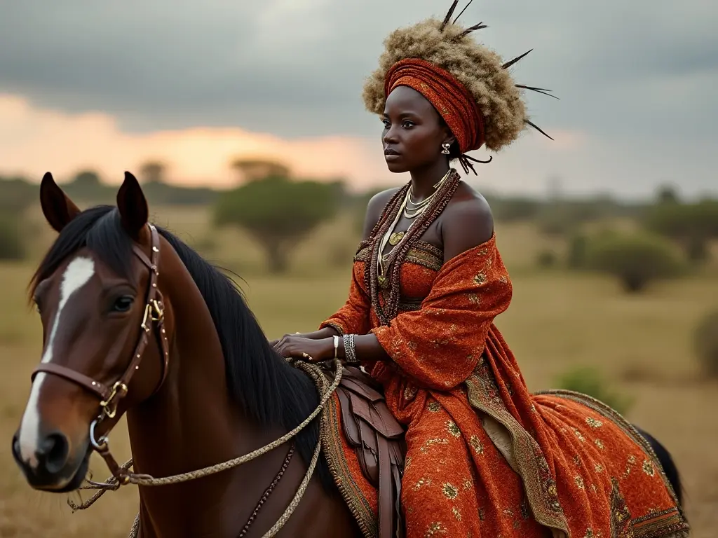 Traditional Madagascar woman with a horse