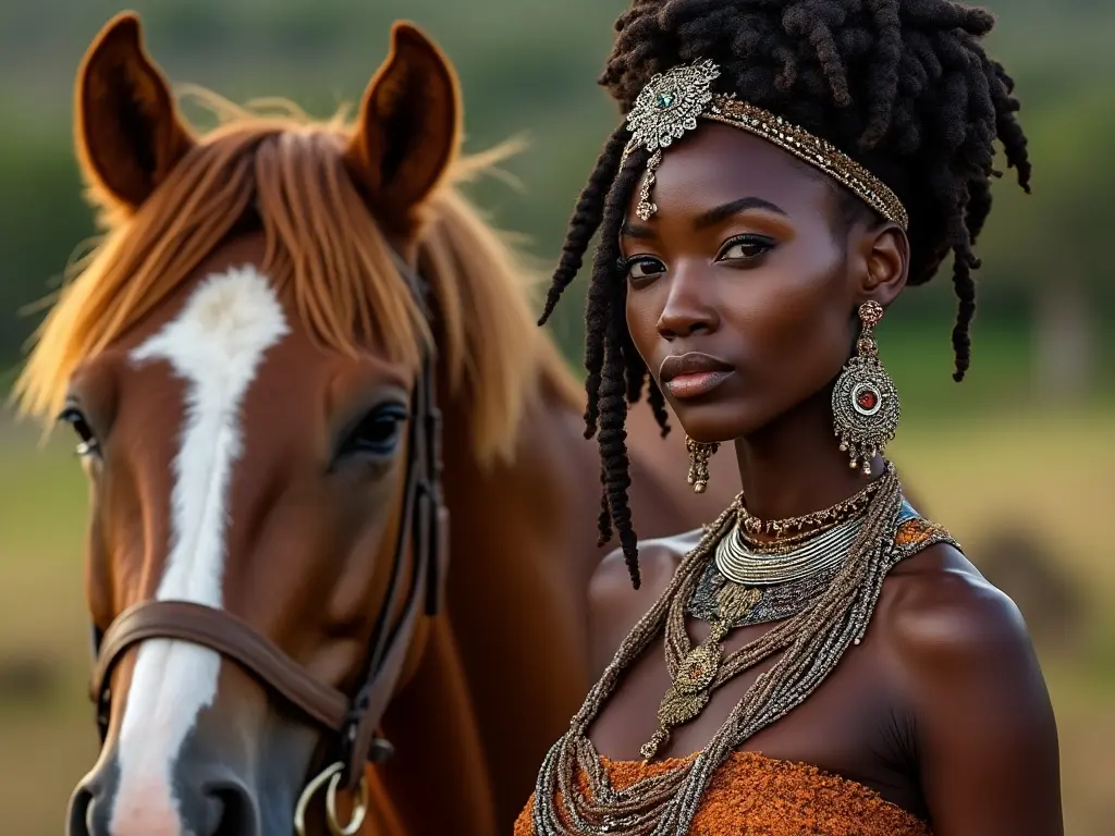 Traditional Madagascar woman with a horse