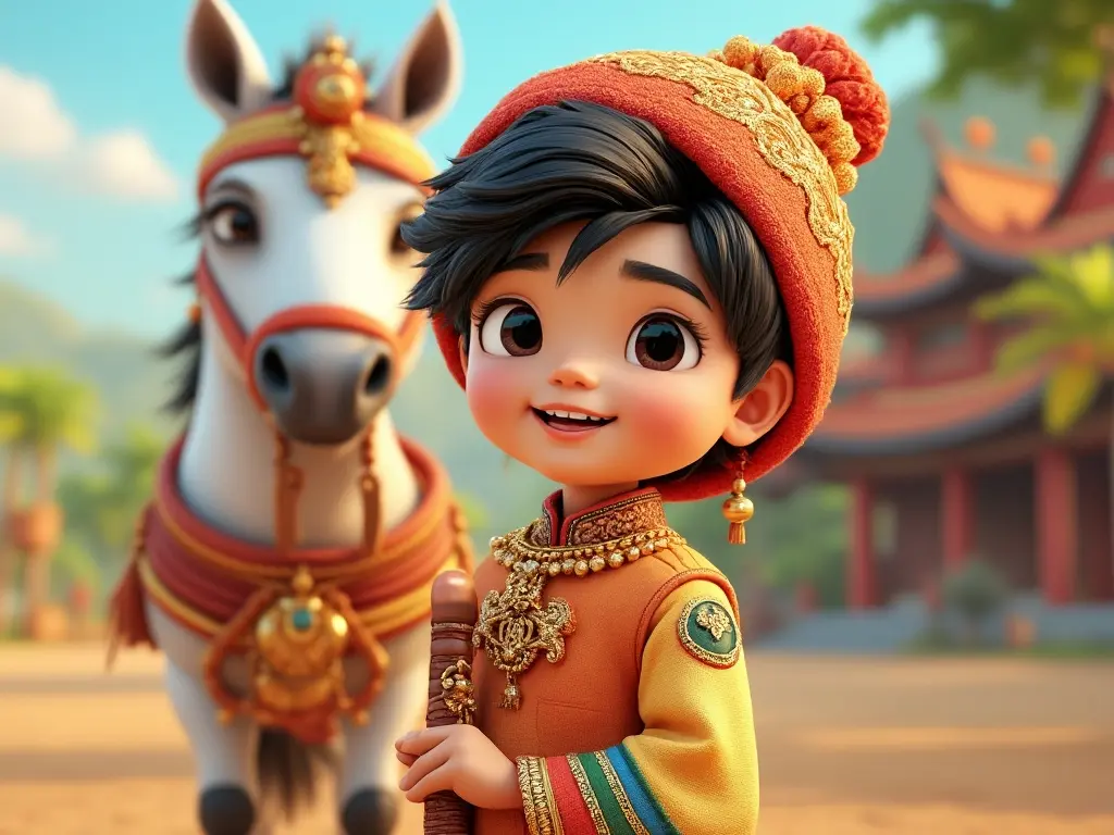 3D character of a boy with a horse