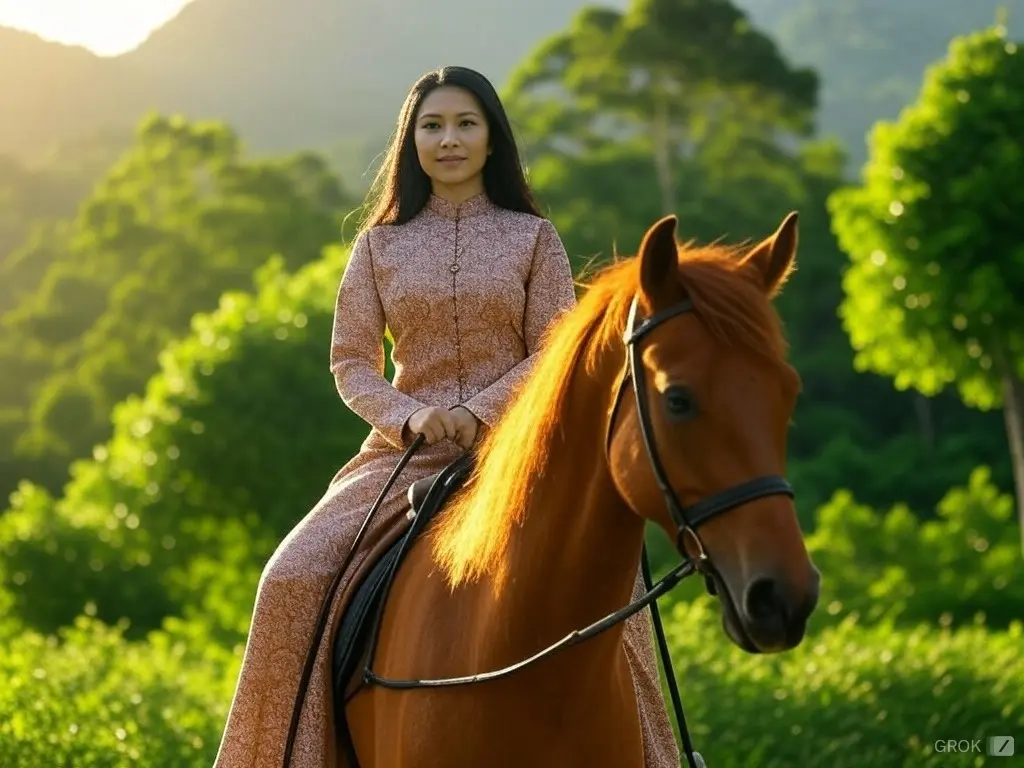 Traditional Malaysian woman with a horse