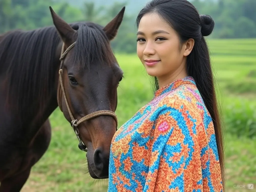 Traditional Malaysian woman with a horse