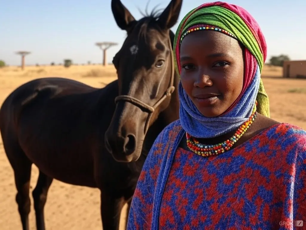 Traditional Mali woman with a horse