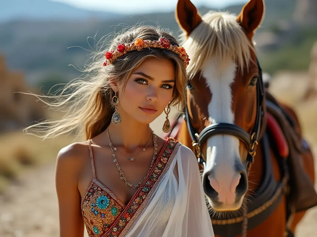 Traditional Maltese woman with a horse