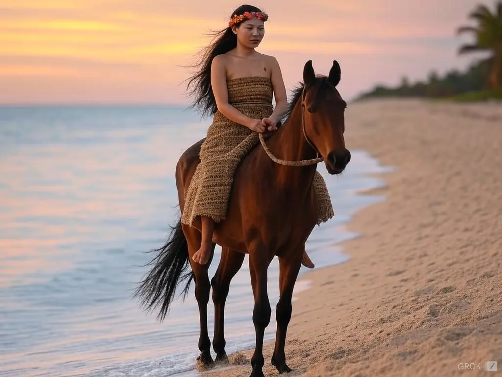 Traditional Marshall Islands woman with a horse