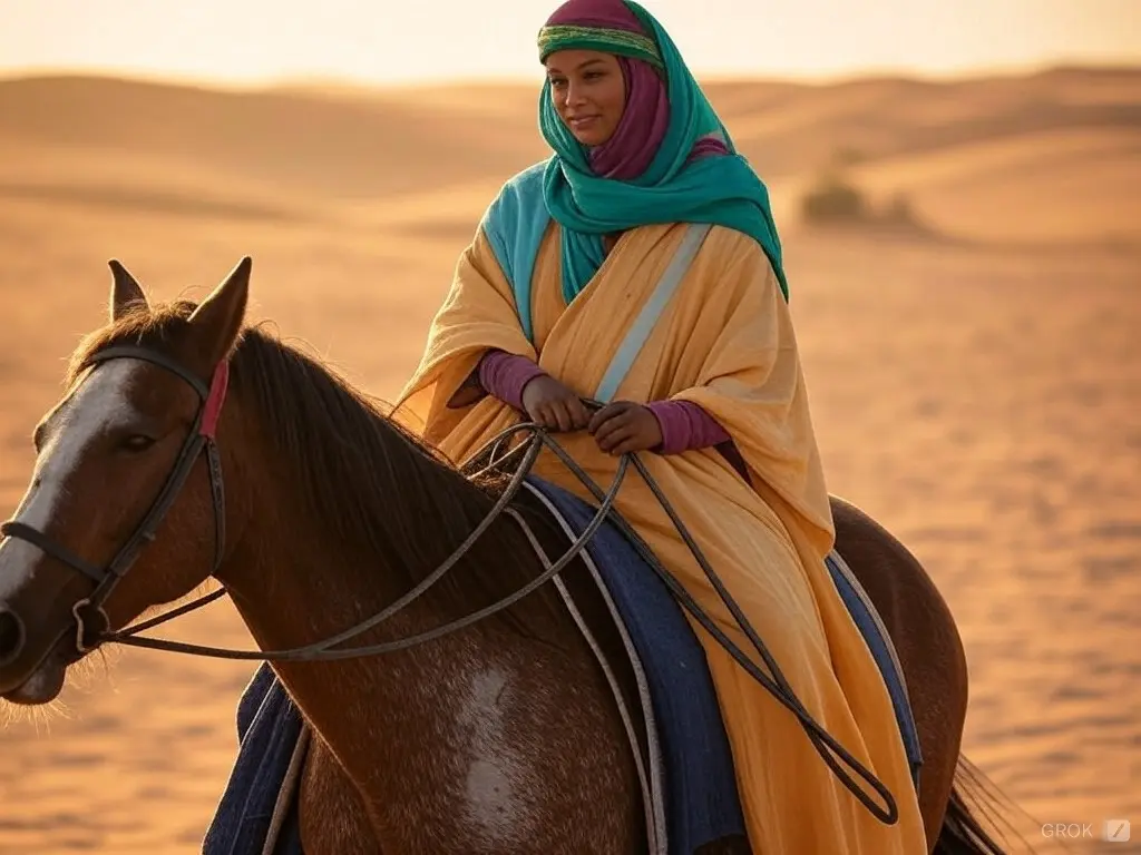 Traditional Mauritania woman with a horse