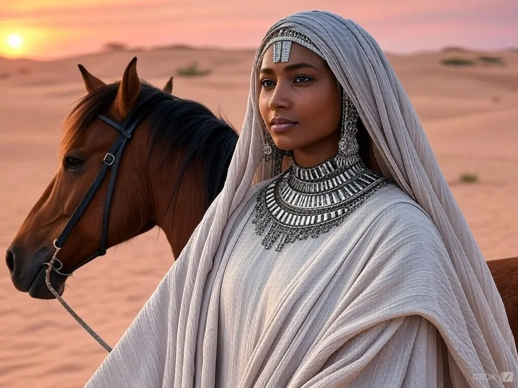 Traditional Mauritania woman with a horse