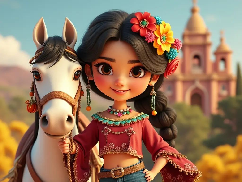 3D character of a girl with a horse