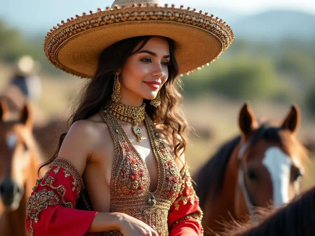 Traditional Mexican woman with a horse