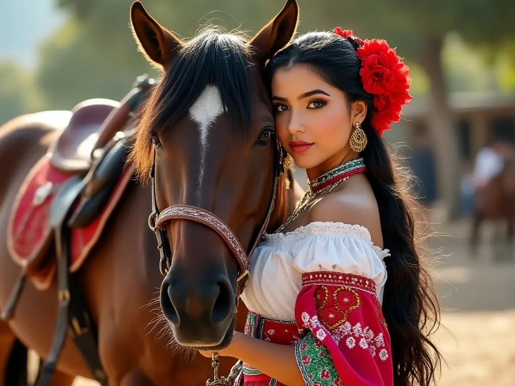 Traditional Mexican woman with a horse