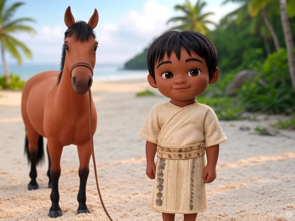 3D character of a boy with a horse