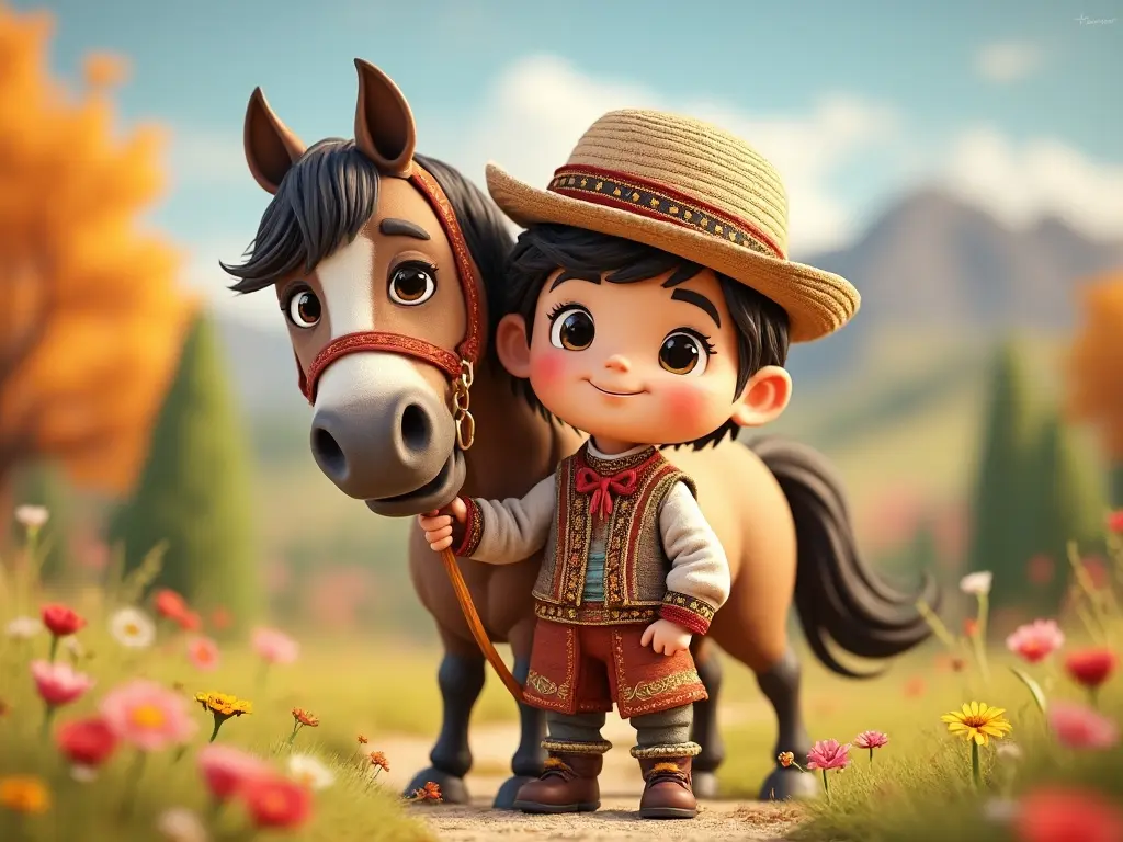 3D character of a boy with a horse