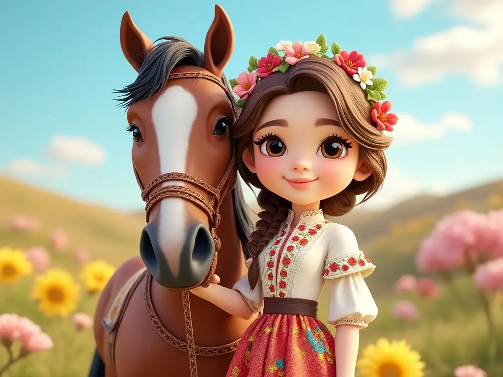 3D character of a girl with a horse