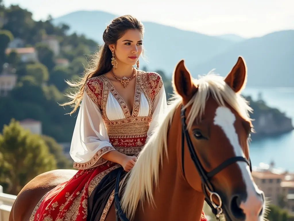 Traditional Monégasque woman with a horse