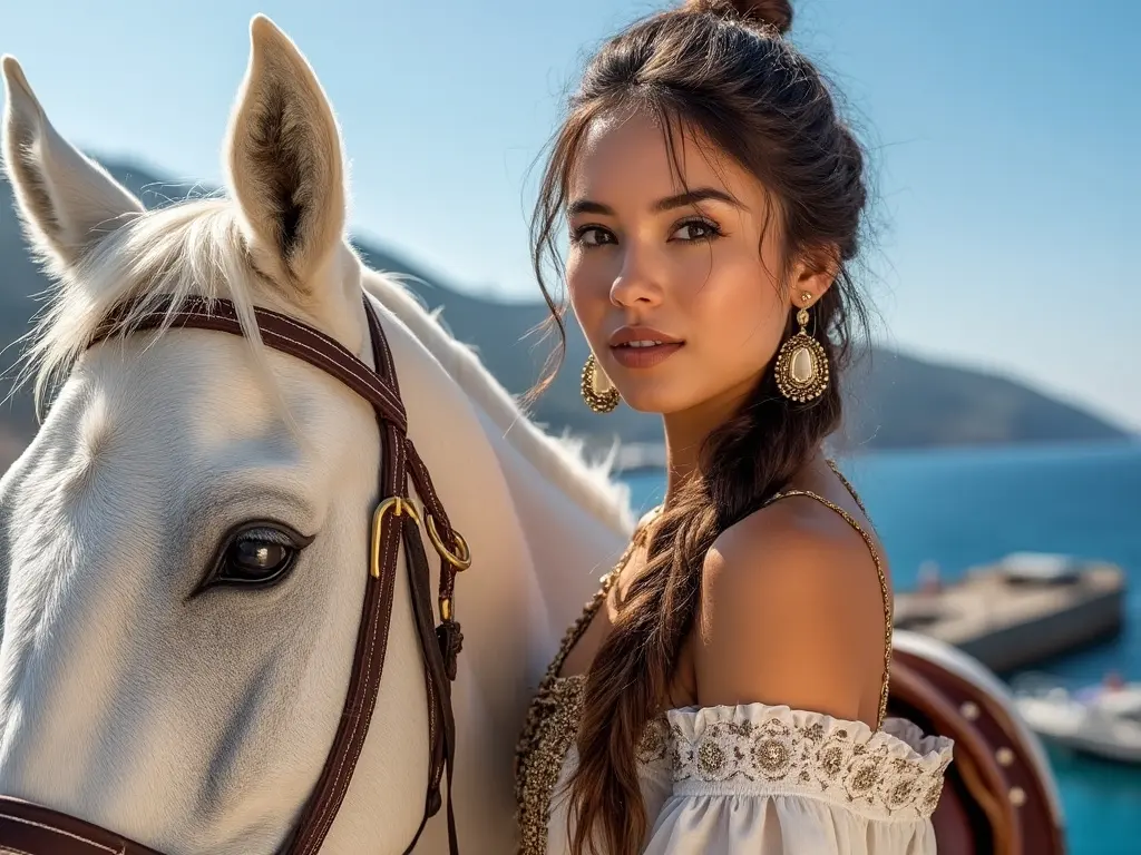 Traditional Monégasque woman with a horse