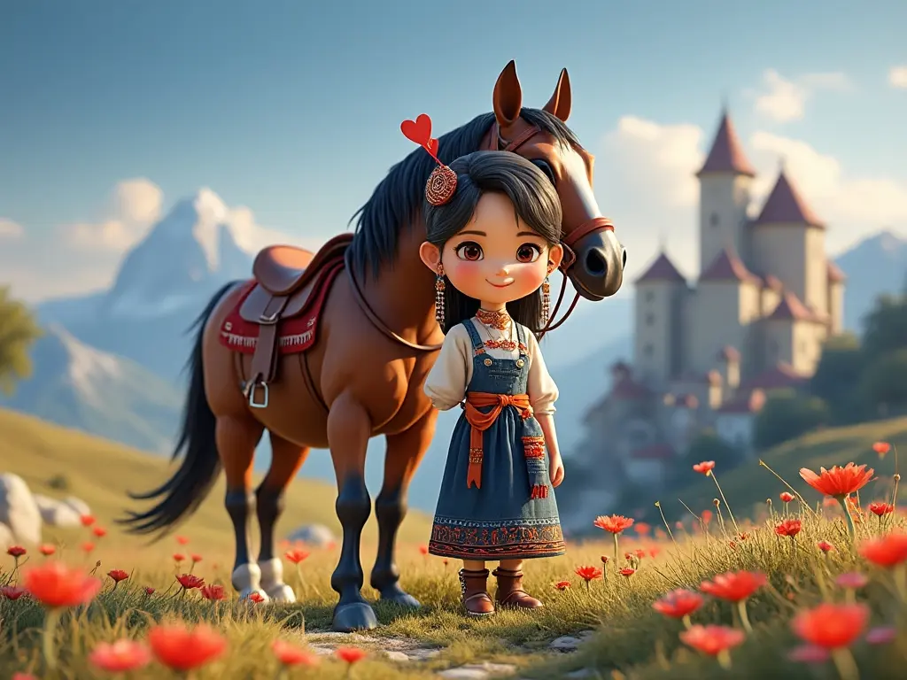 3D character of a girl with a horse