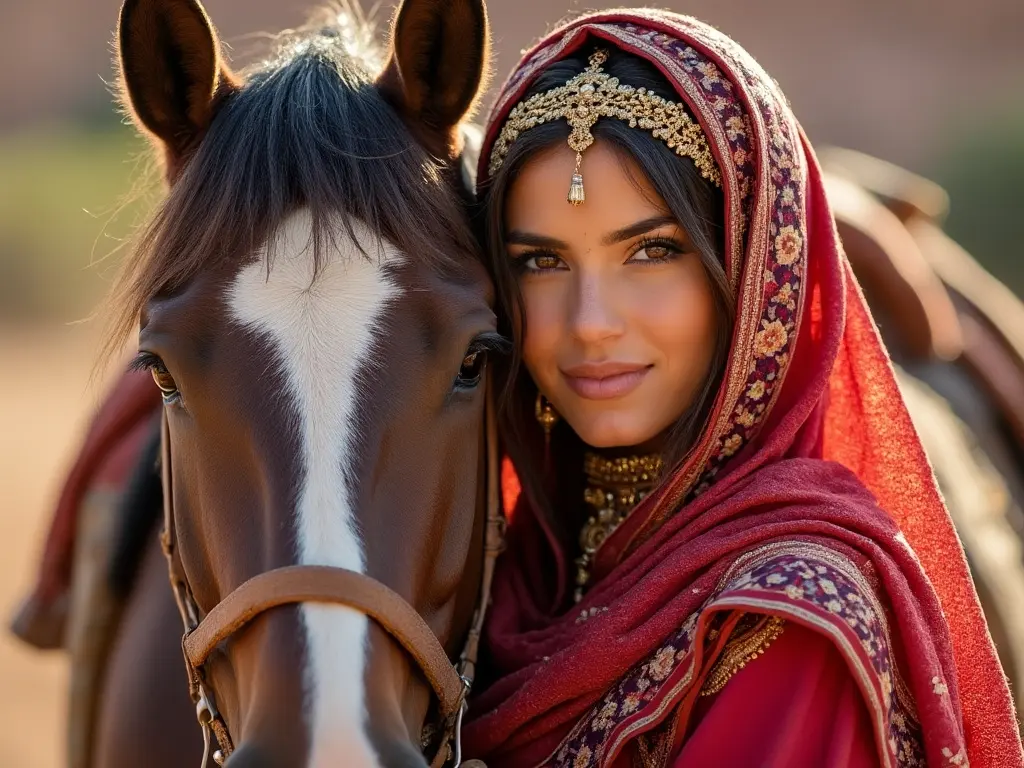 Traditional Moroccan woman with a horse