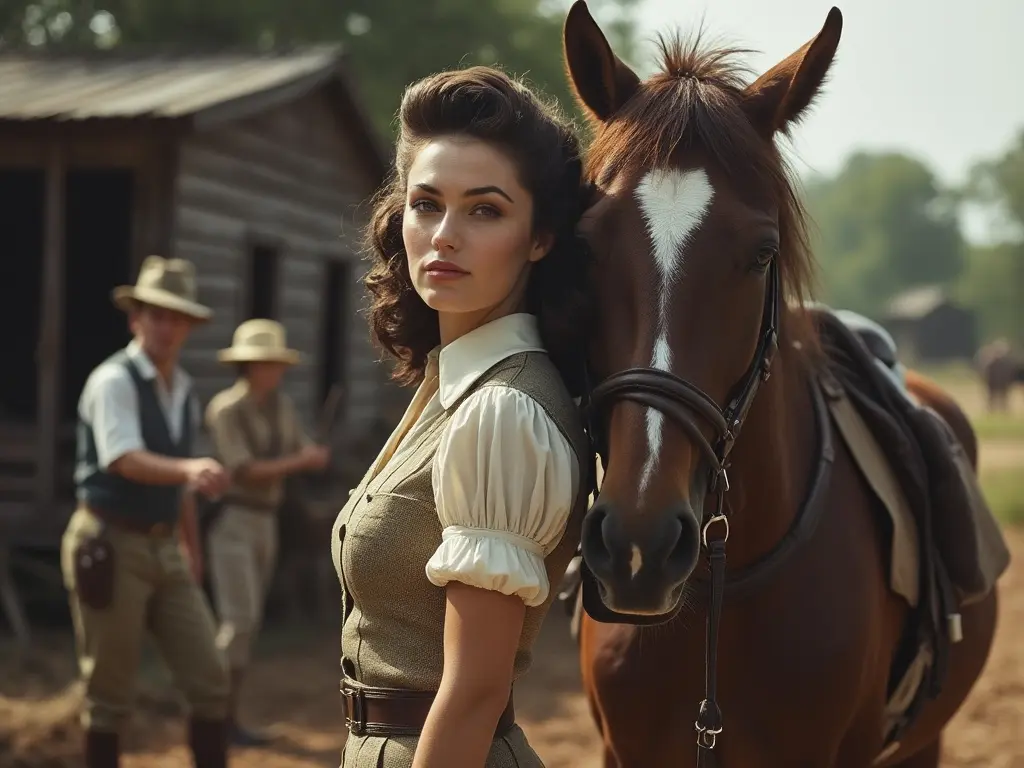 woman with a horse in the 1940s