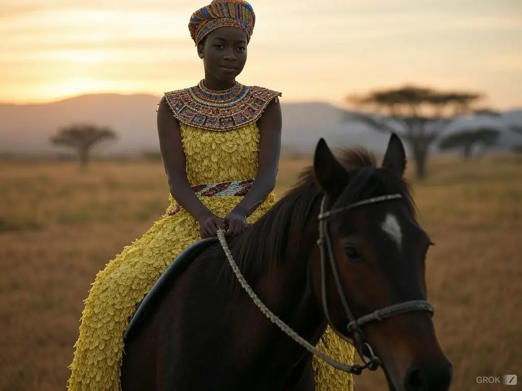 Traditional Mozambique woman with a horse