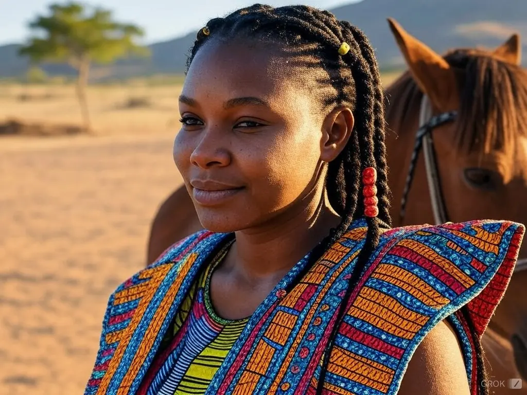 Traditional Mozambique woman with a horse