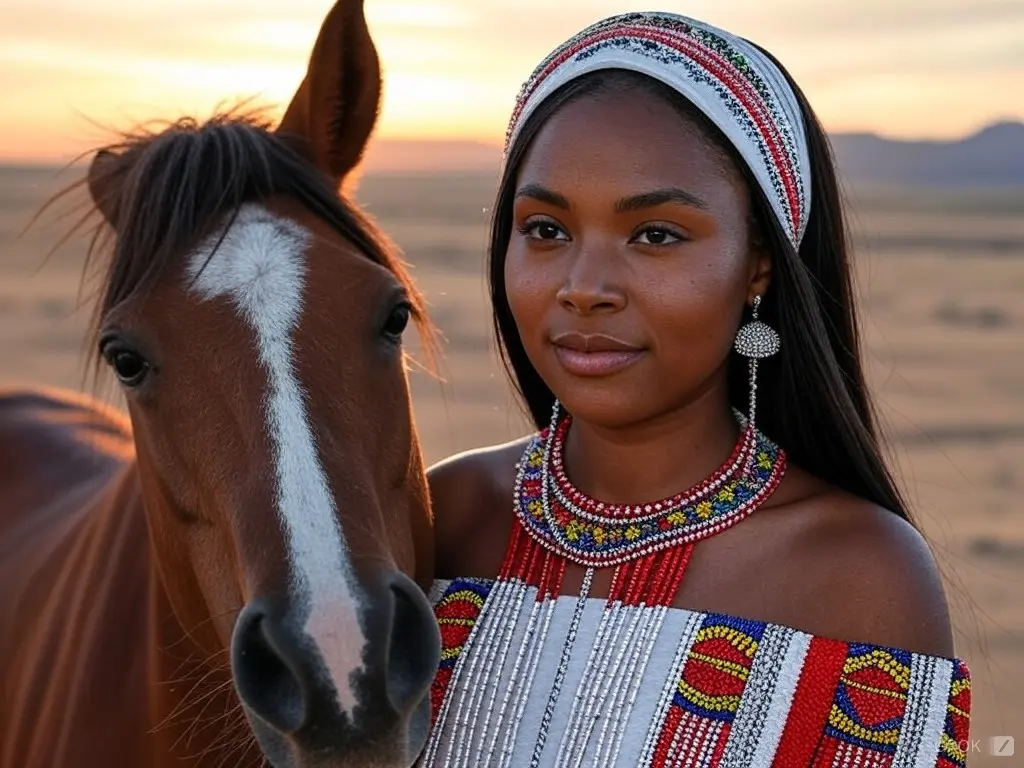 Traditional Namibian woman with a horse