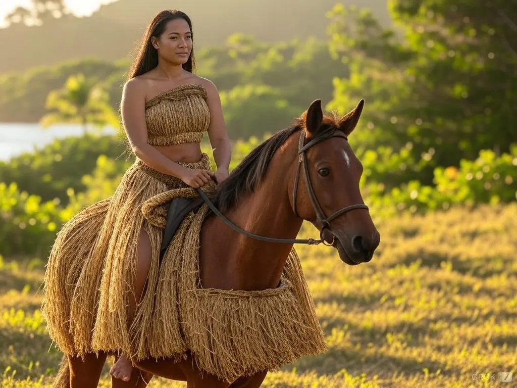 Traditional Nauru woman with a horse