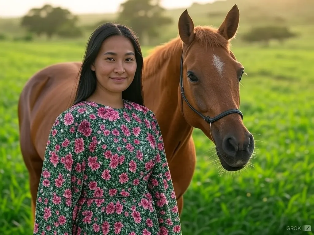 Traditional Nauru woman with a horse