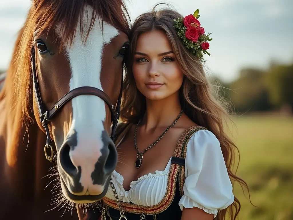 Traditional Dutch woman with a horse