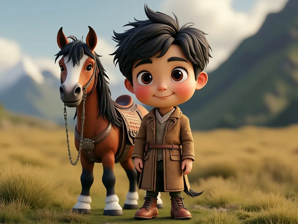 3D character of a boy with a horse