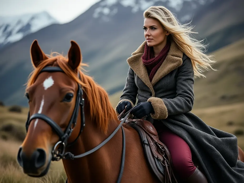 Traditional New Zealand woman with a horse