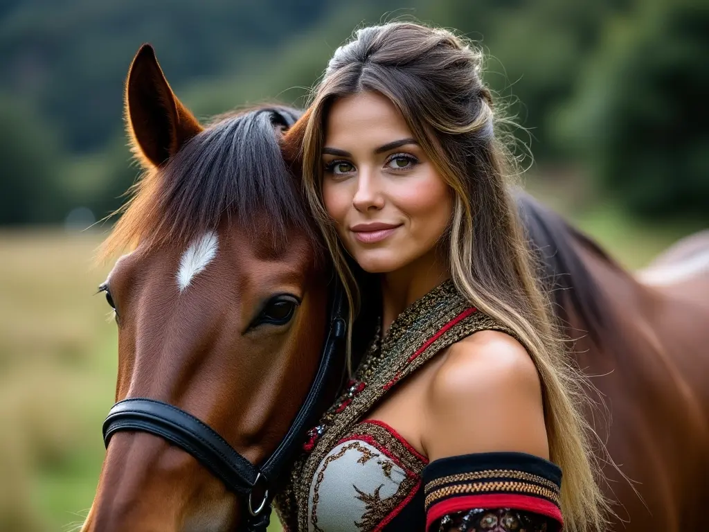 Traditional New Zealand woman with a horse