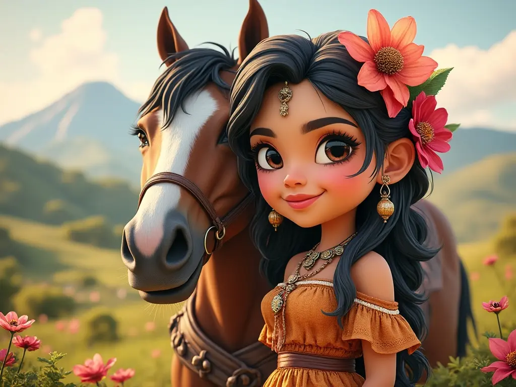 3D character of a girl with a horse