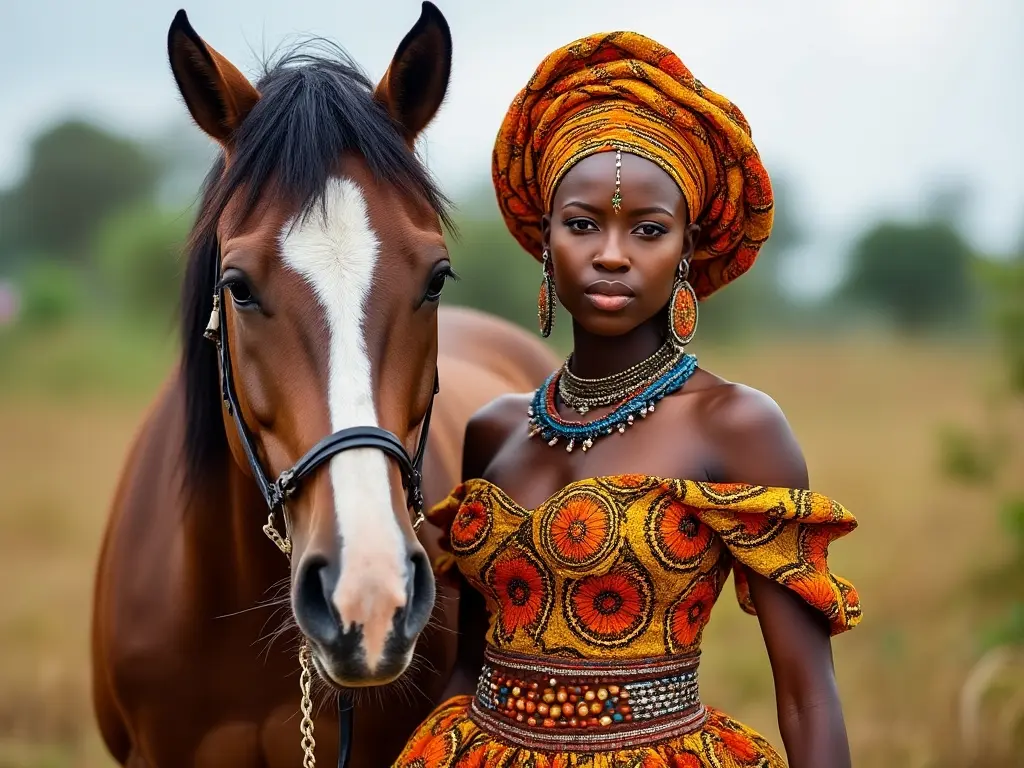 Traditional Nigeria woman with a horse