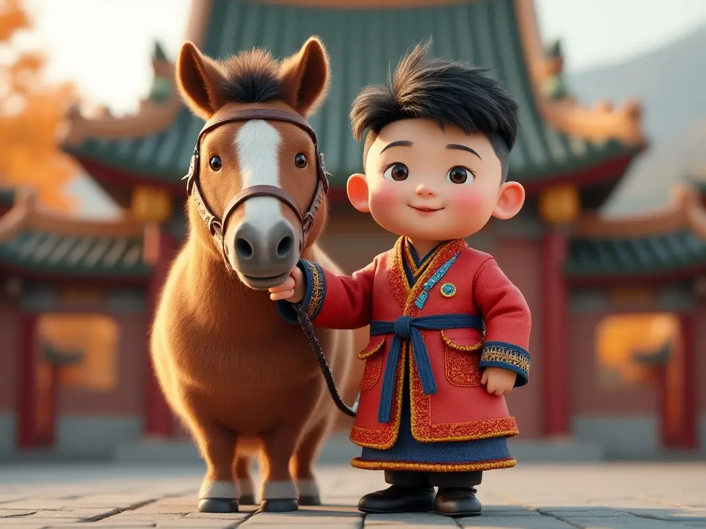 3D character of a boy with a horse