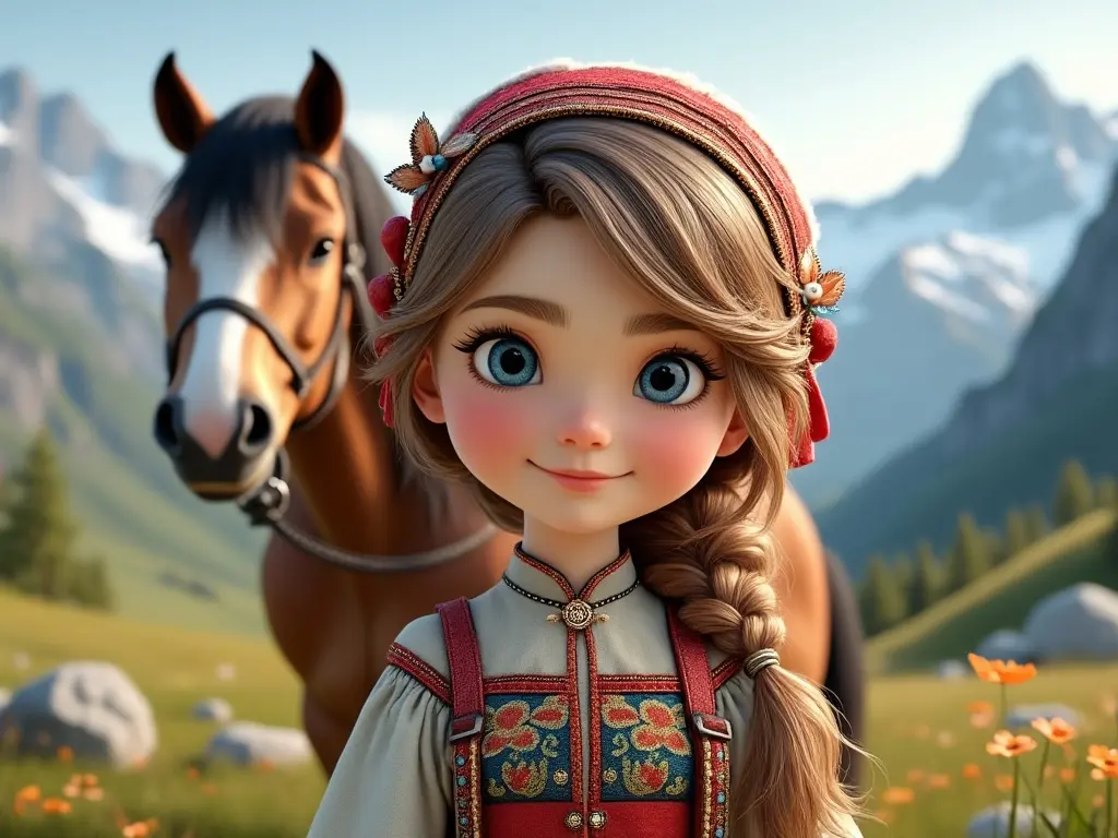 3D character of a girl with a horse