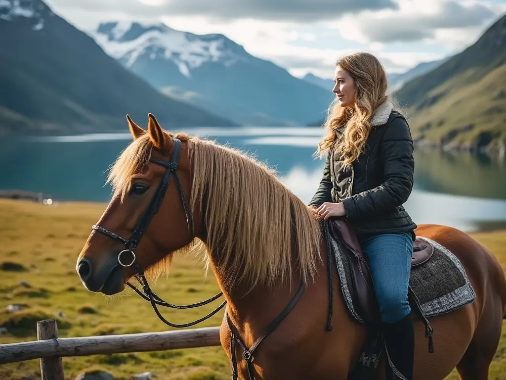 Traditional Norwegian woman with a horse