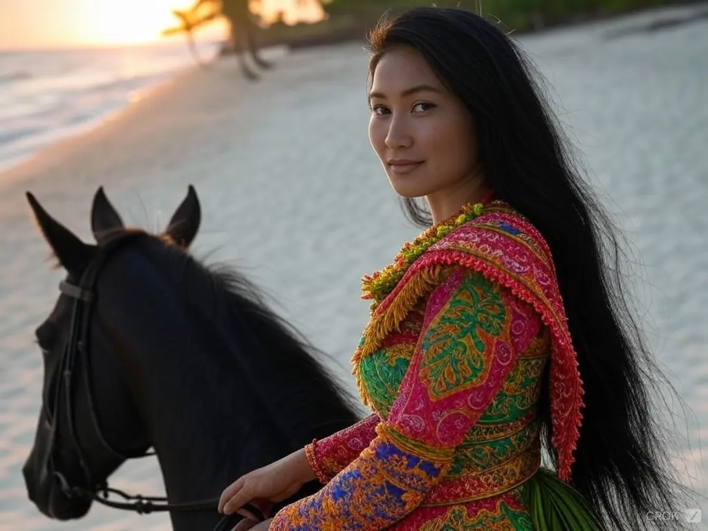 Traditional Palau woman with a horse
