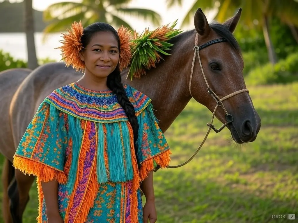 Traditional Palau woman with a horse