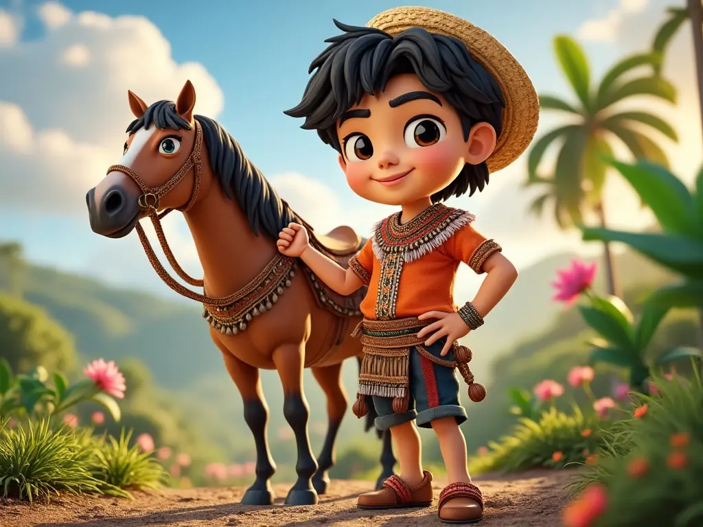 3D character of a boy with a horse