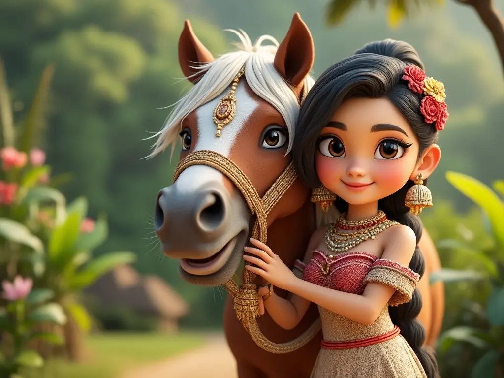 3D character of a girl with a horse